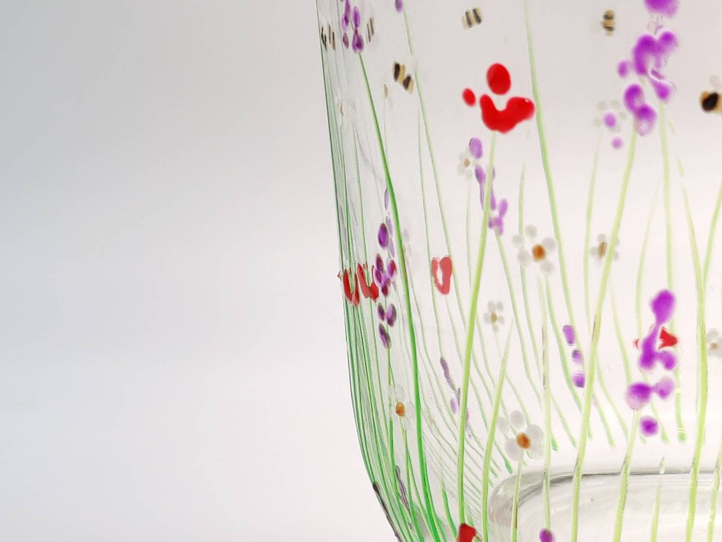 Hand-painted 'Summer meadow' Glass Vase/ Candle Holder