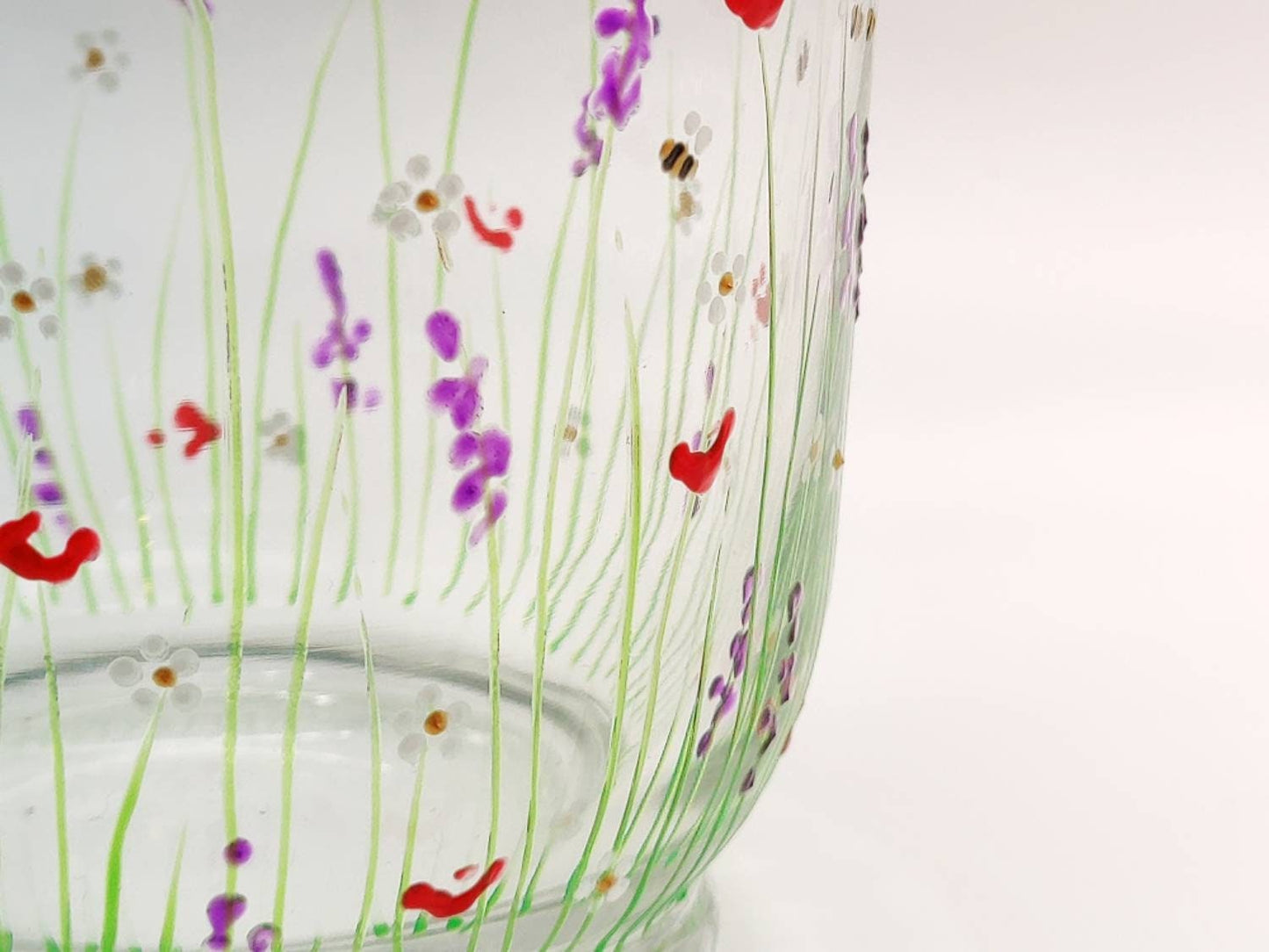 Hand-painted 'Summer meadow' Glass Vase/ Candle Holder