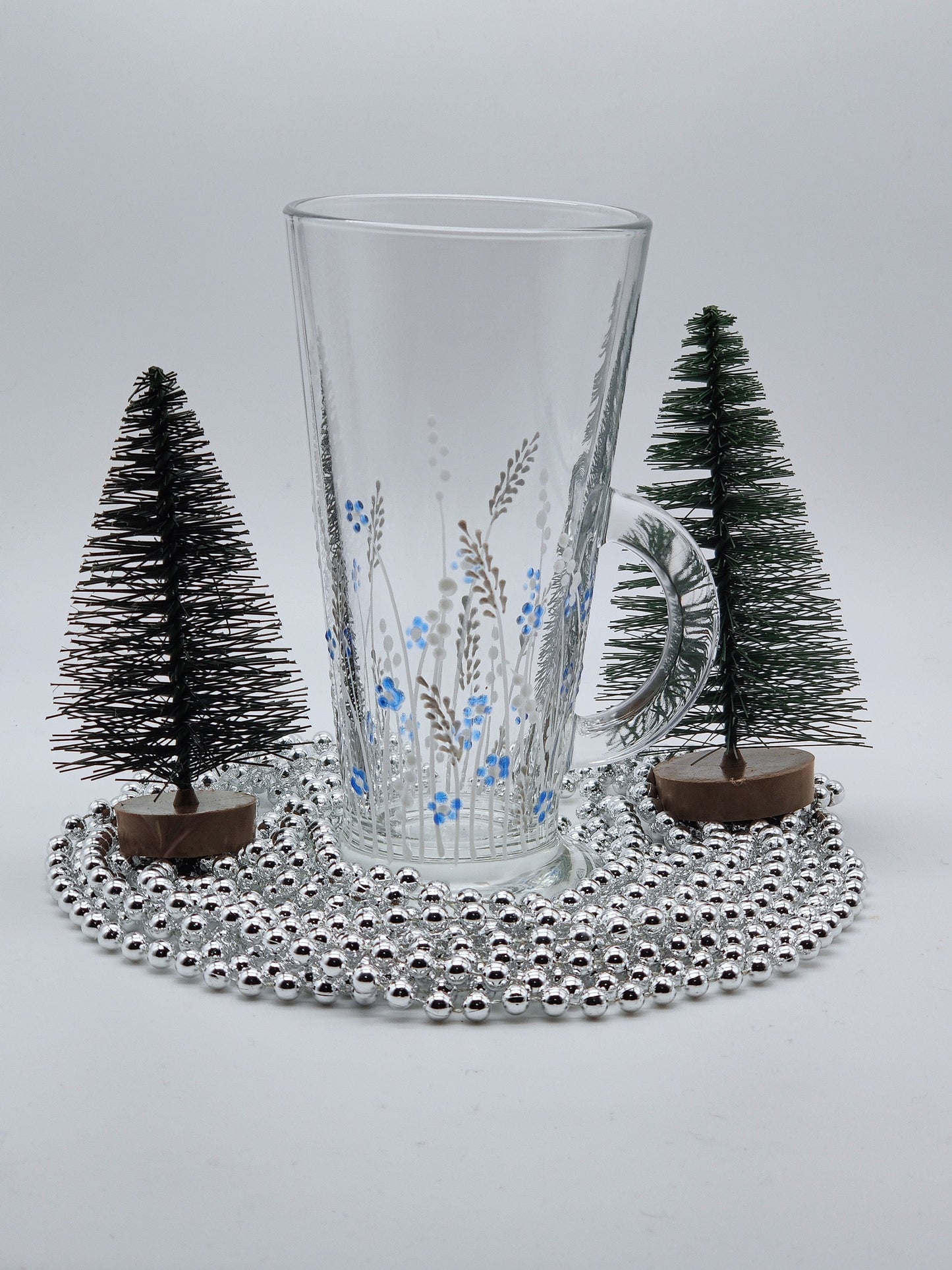 Hand-painted 'Frosted Meadow' latte Glass
