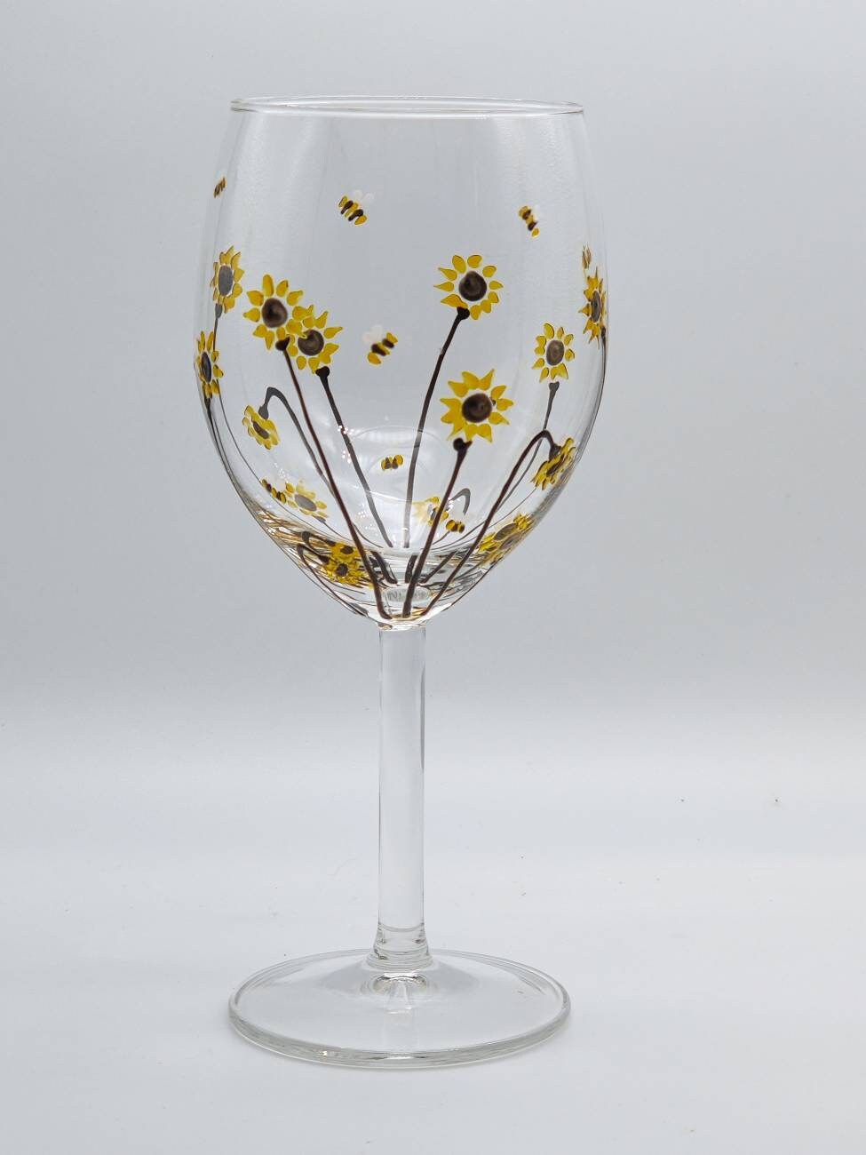 Hand-painted 'Bee & Sunflower' design Small Wine Glass