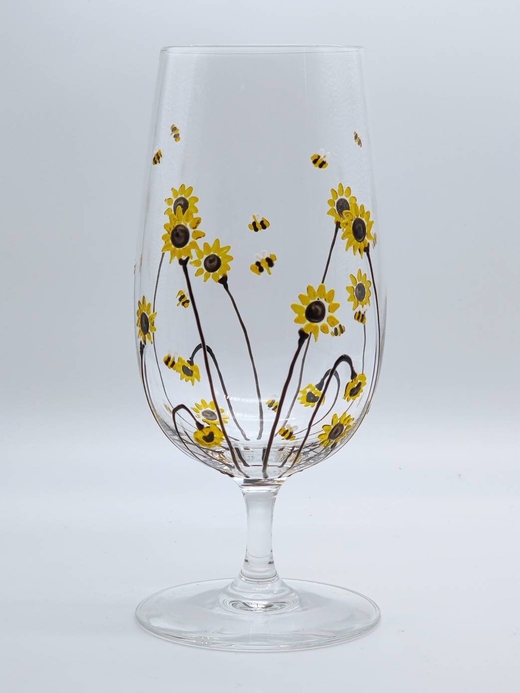 Hand-painted 'Bee & Sunflower' design Beer Glass