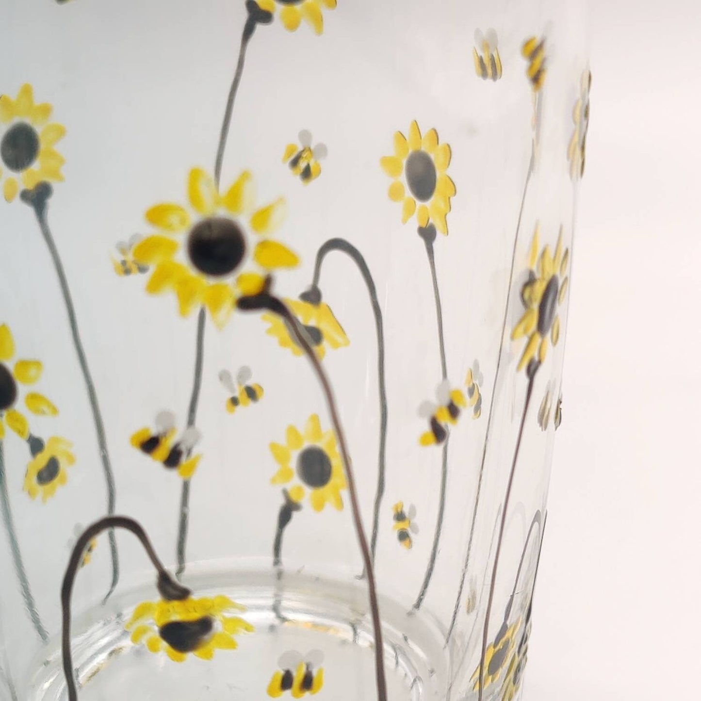 Bee & Sunflower hand painted glass mug
