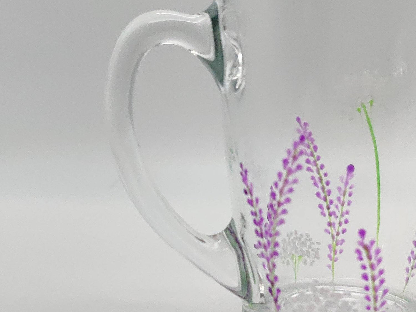 Lavender design hand painted glass mug, tea/coffee mug