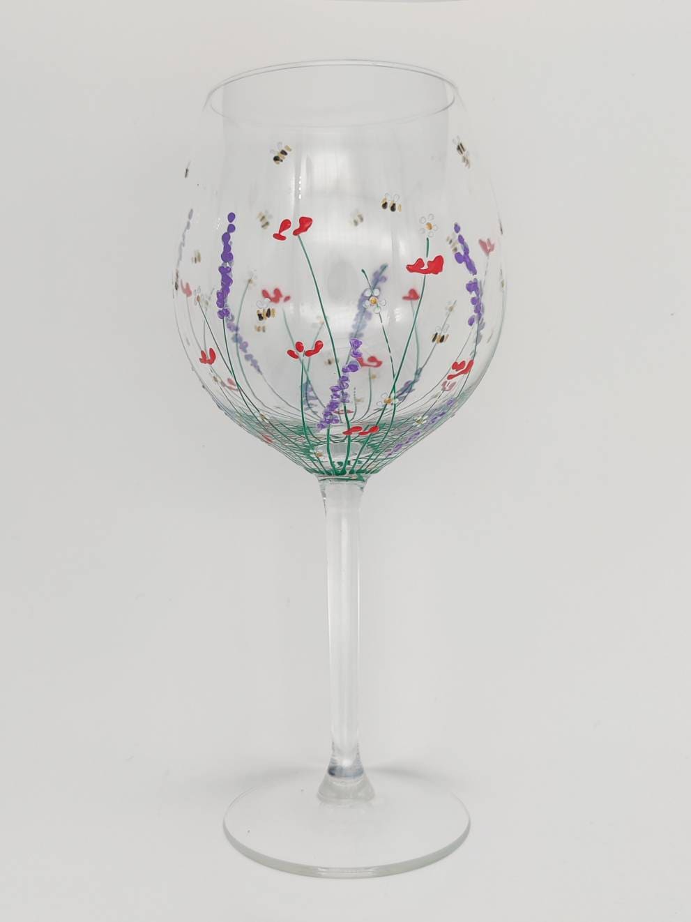 Hand-painted 'summer meadow ' design large wine glass