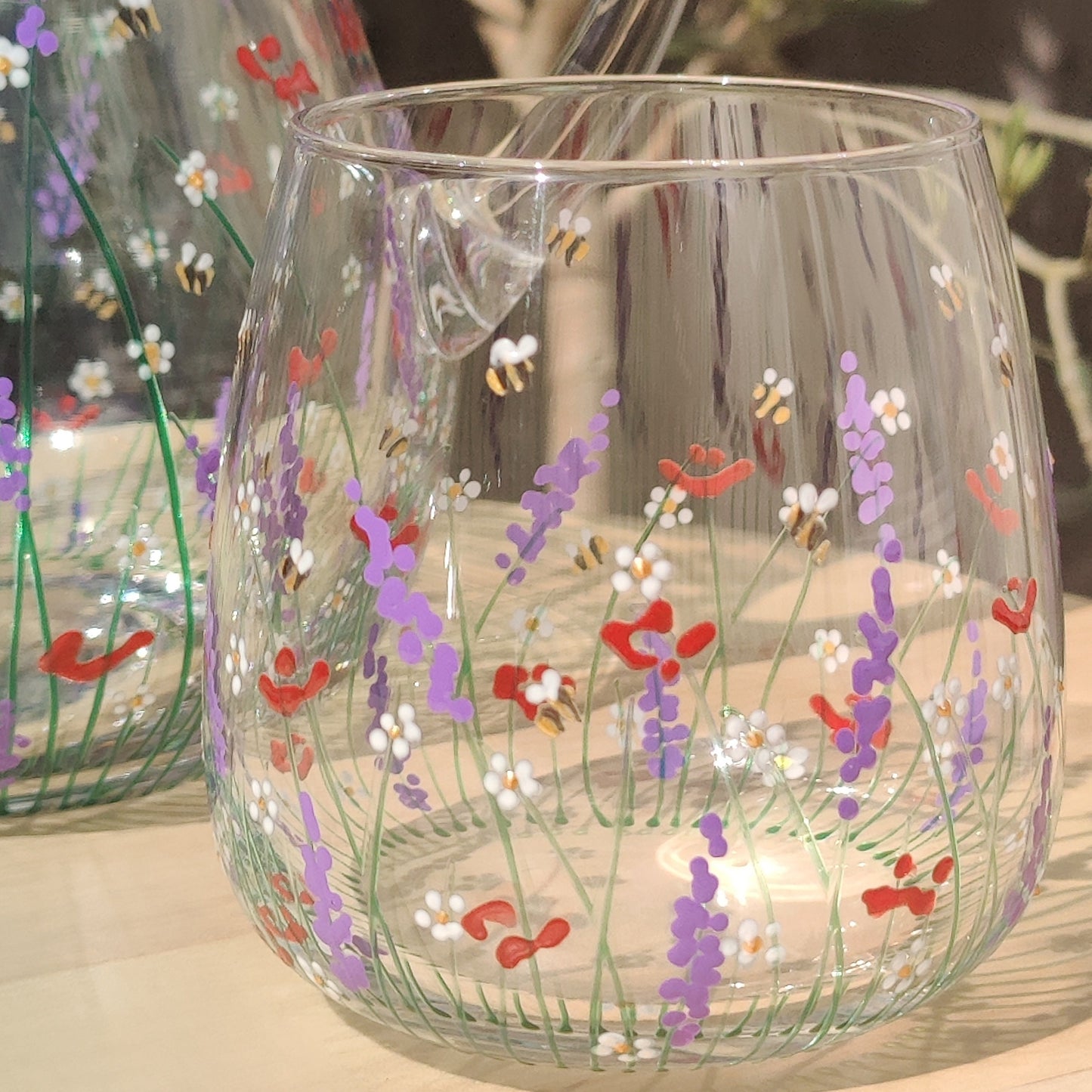 Hand-painted 'Summer Meadow' design Jug with optional glasses