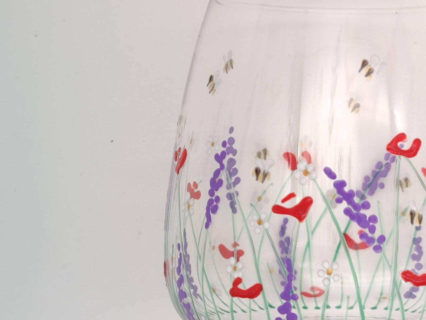 Hand-painted 'Summer meadow ' Stemless Wine Glass