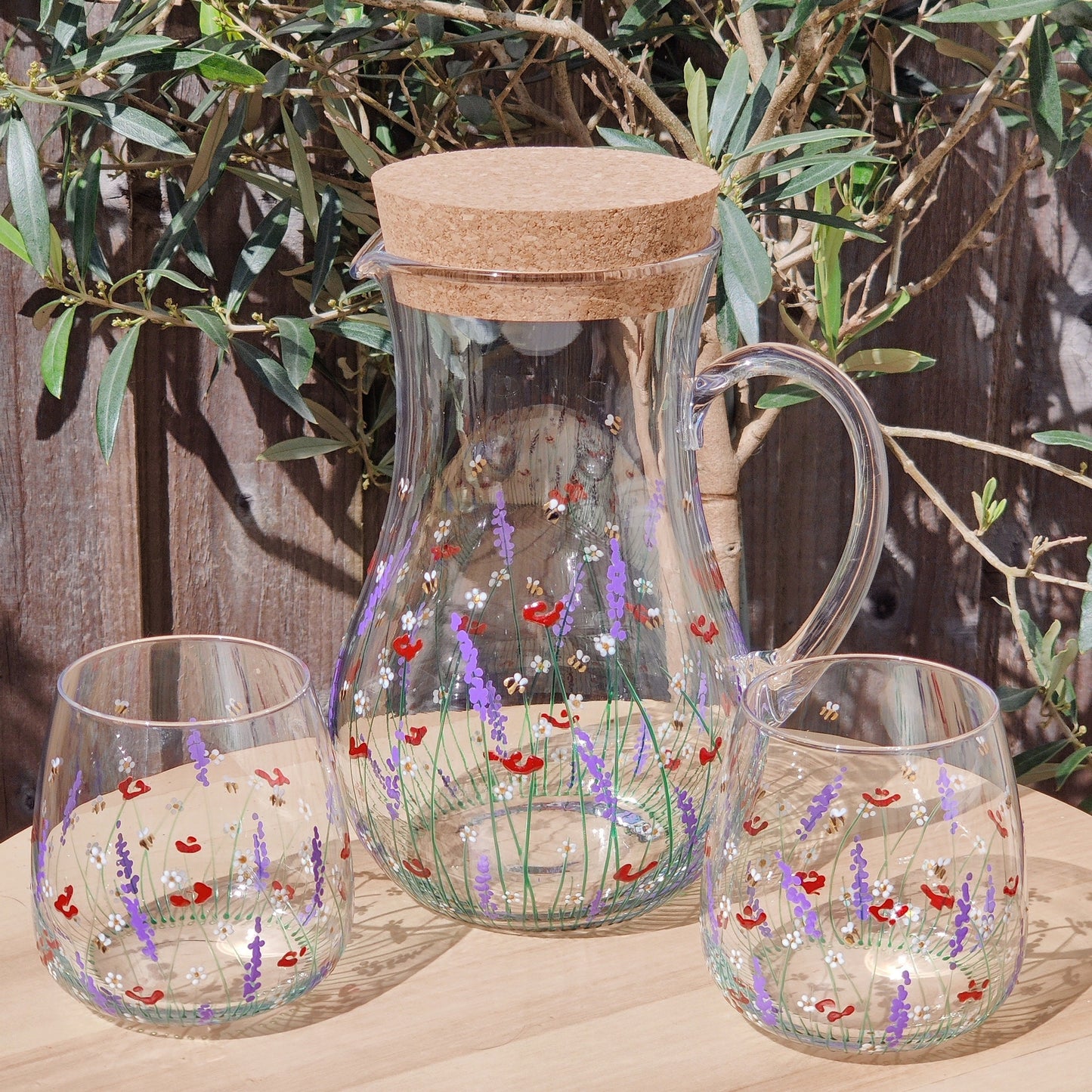 Hand-painted 'Summer Meadow' design Jug with optional glasses
