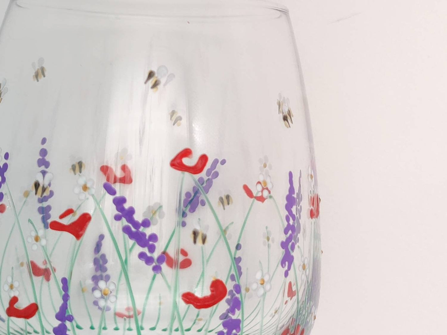 Hand-painted 'Summer meadow ' Stemless Wine Glass