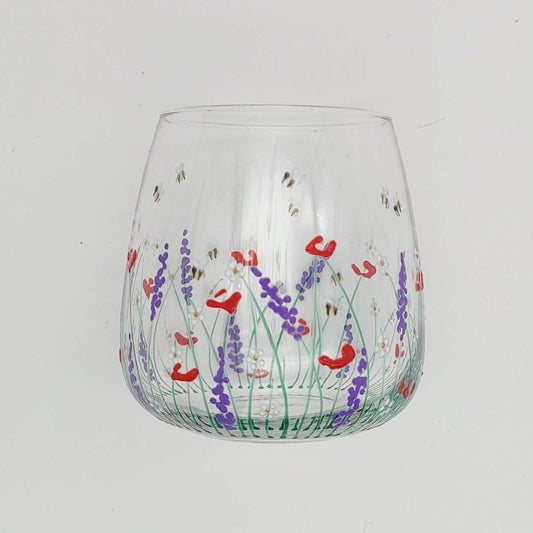 Hand-painted 'Summer meadow ' Stemless Wine Glass