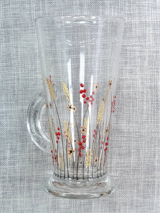 Hand-painted 'Autumn meadow' design Latte Glass