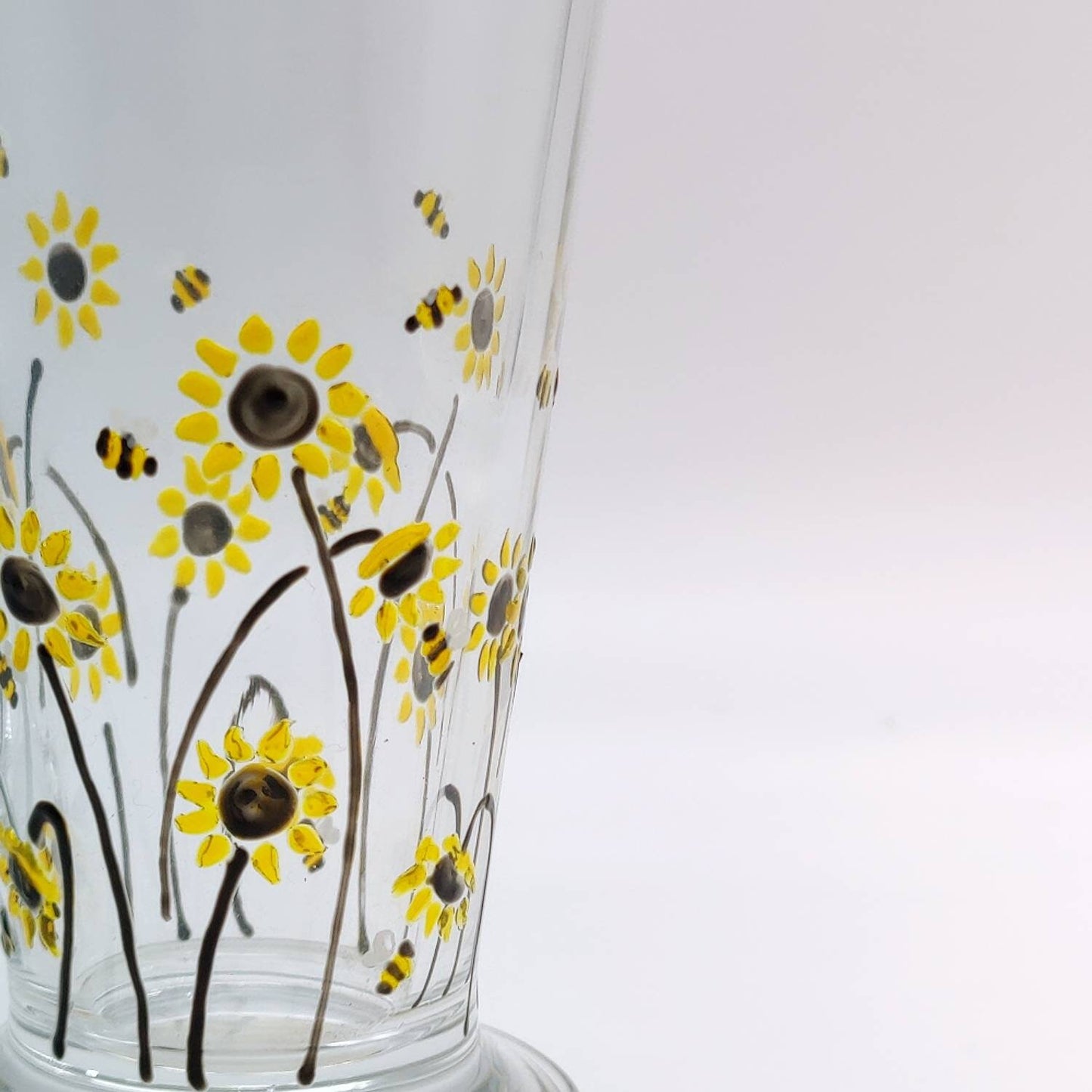 Bee & Sunflower hand painted glass latte mug