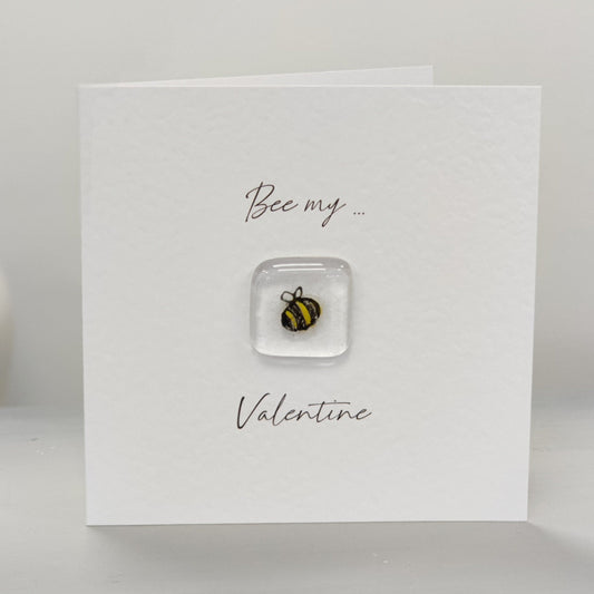 Fused glass pocket token card - Bee mine - valentine's Day card