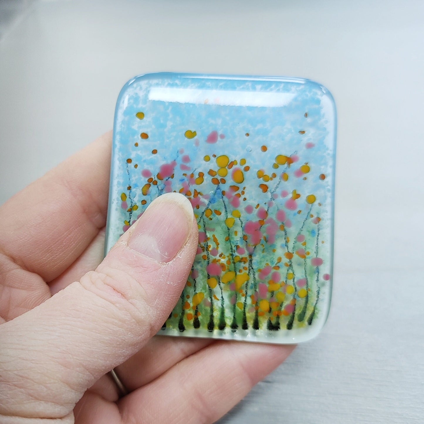 Fused glass fridge magnet - wild meadow