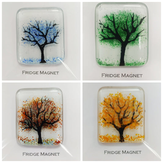 Fused glass fridge magnet - colourful tree