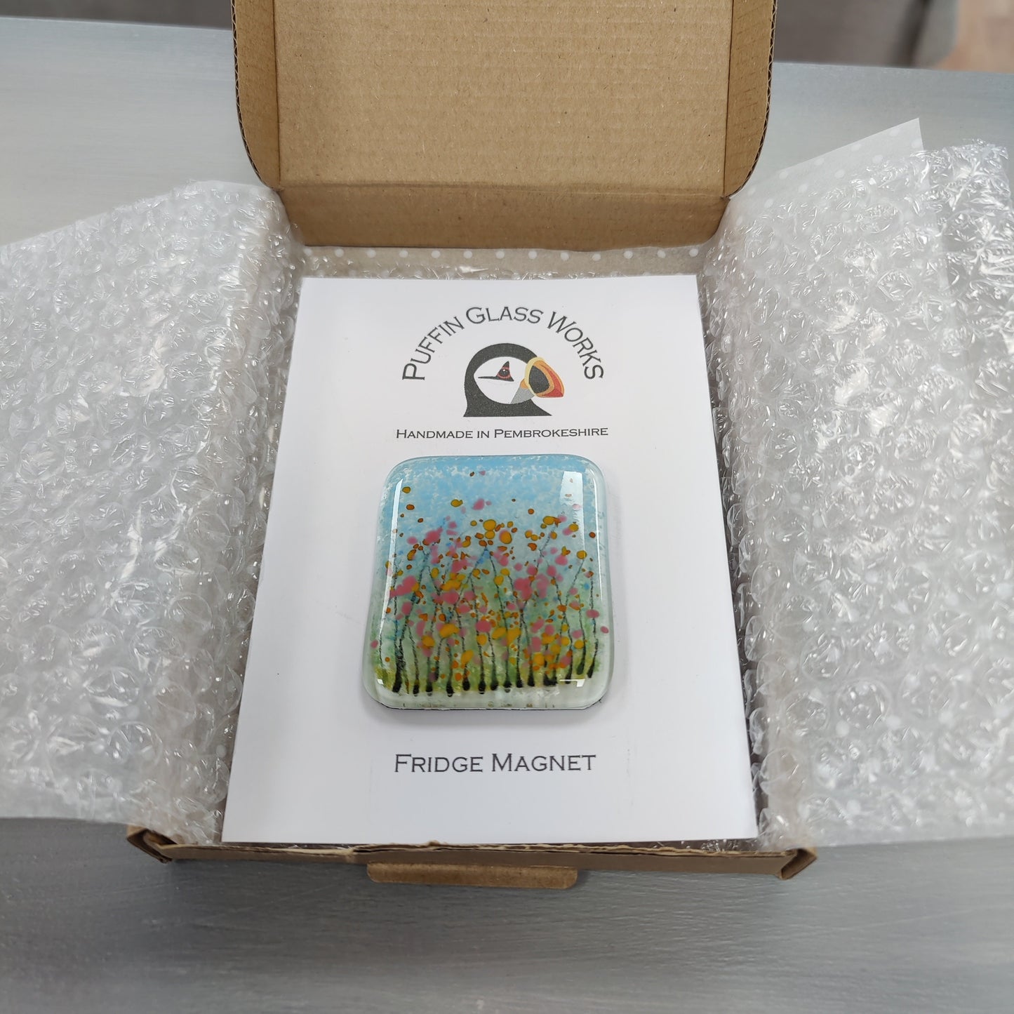 Fused glass fridge magnet - colourful tree