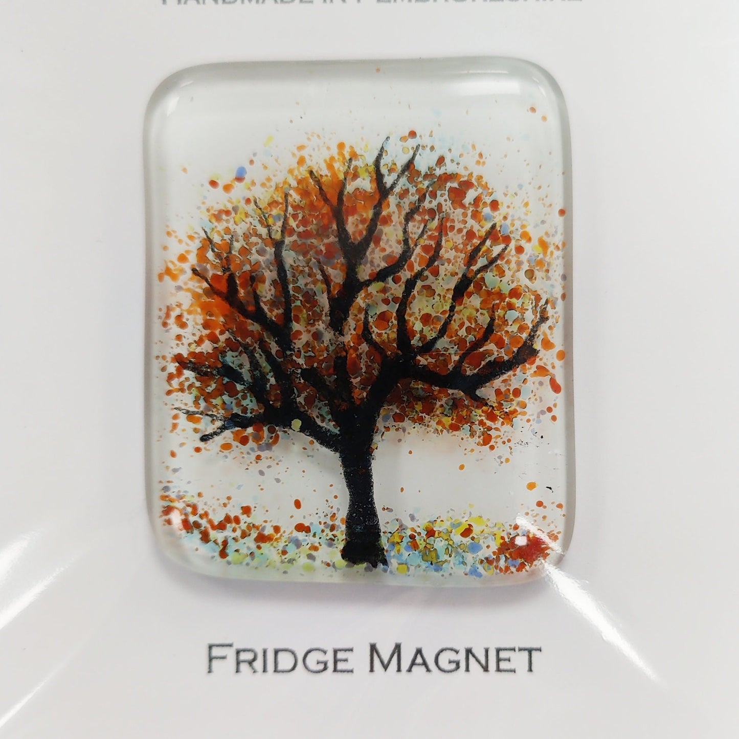 Fused glass fridge magnet - colourful tree