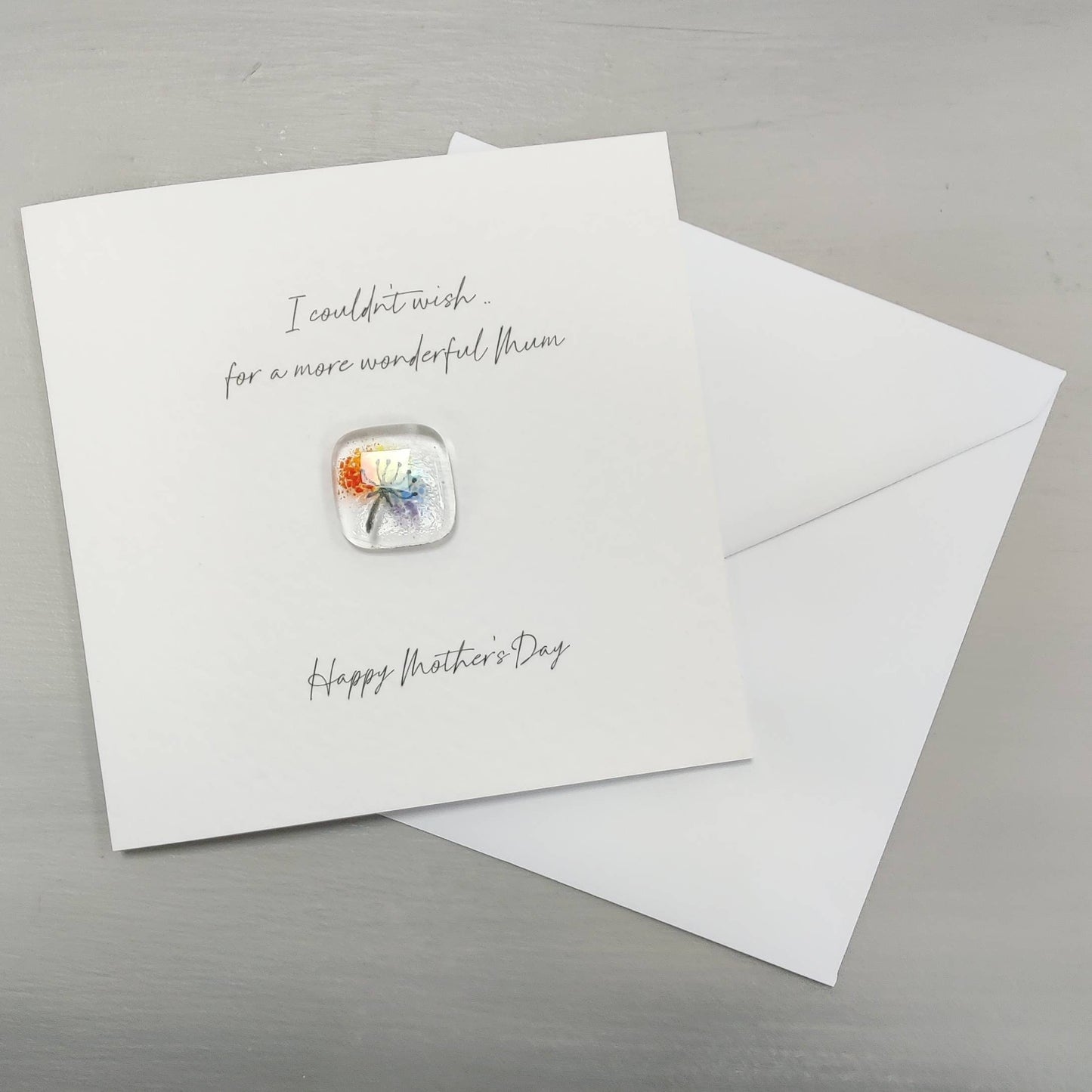 Fused glass pocket token card - rainbow wish - Mother's Day card