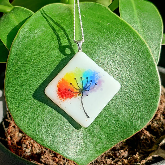 Fused glass pendant, rainbow wish pendant, ECO silver chain, recycled silver, pride pendant, eco chain gift, sterling silver,