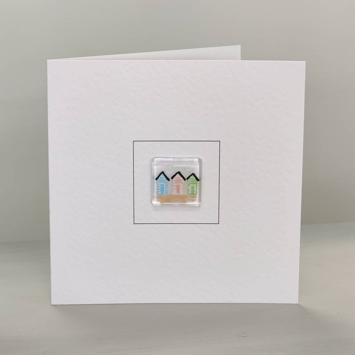 Fused glass card, beach hut card, seaside card, beach card, birthday card, funny card, Fused glass beach hut card