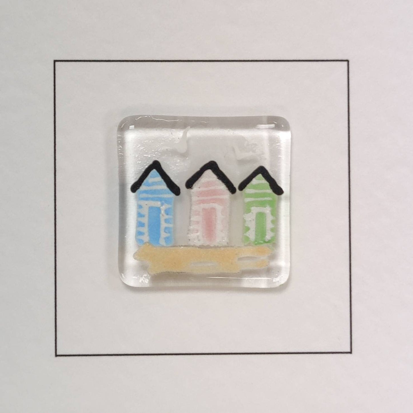 Fused glass card, beach hut card, seaside card, beach card, birthday card, funny card, Fused glass beach hut card
