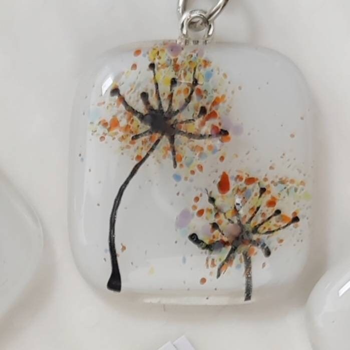 Fused glass keyring, fused glass keychain, boat keyring, seaside beach hut, rainbow heart, bee, toadstool mushroom, flower keyring