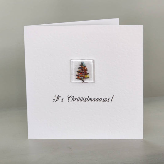 Fused glass Christmas card, Christmas tree, Xmas tree card, Christmas card, unique Xmas card.