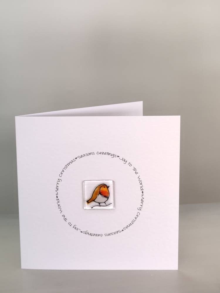 Fused glass Christmas card, Christmas Robin, Robin card, Christmas card, unique Xmas card.