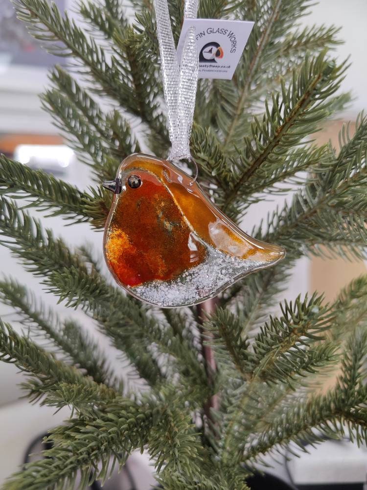 Fused Glass, Christmas decoration, Christmas Robin, robin decoration, Christmas keepsake, hanging decoration, robin suncatcher