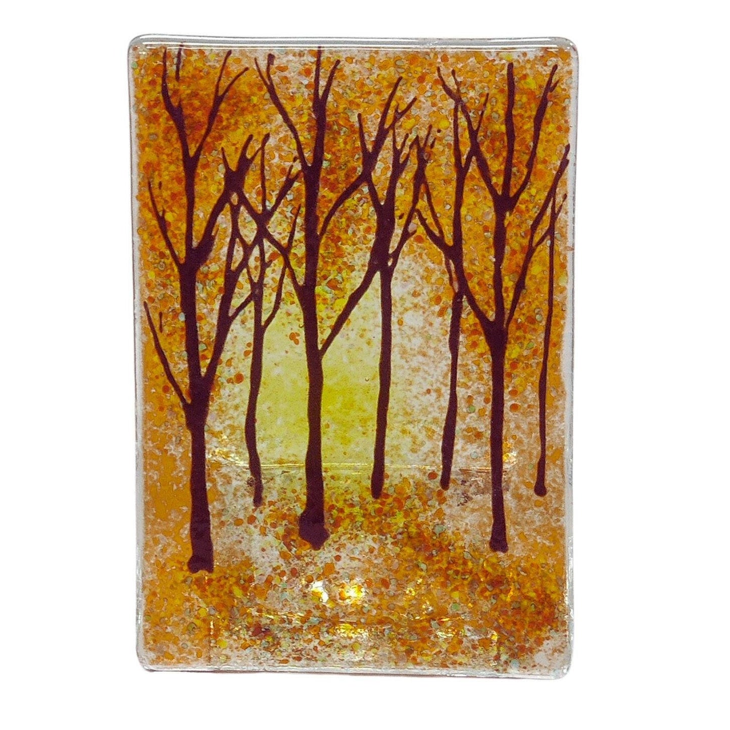 Fused glass tealight holder, autumn forest, candle shade, autumn tea light holder