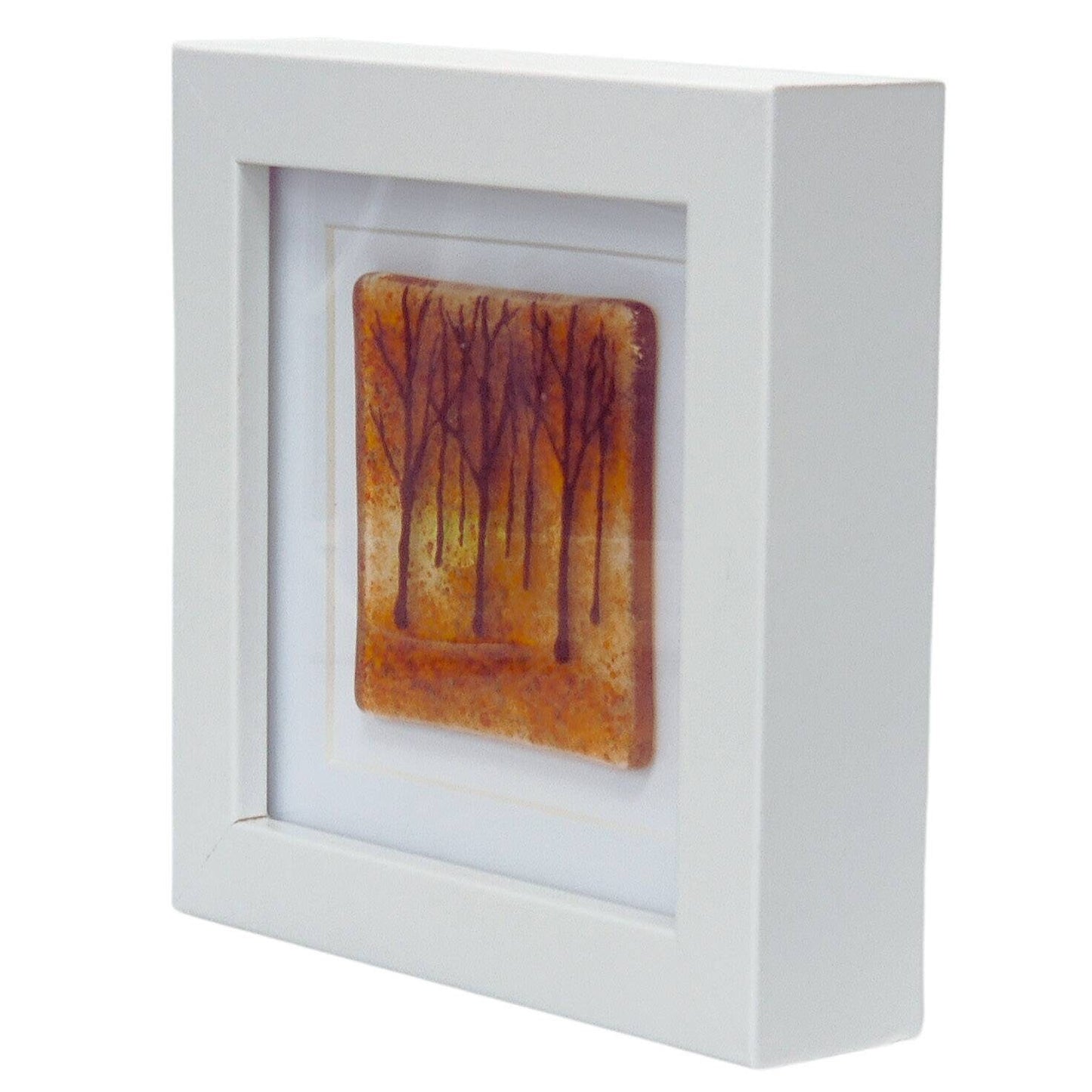 Fused glass small framed picture, mini fused glass art, Autumn forest, fused glass trees picture