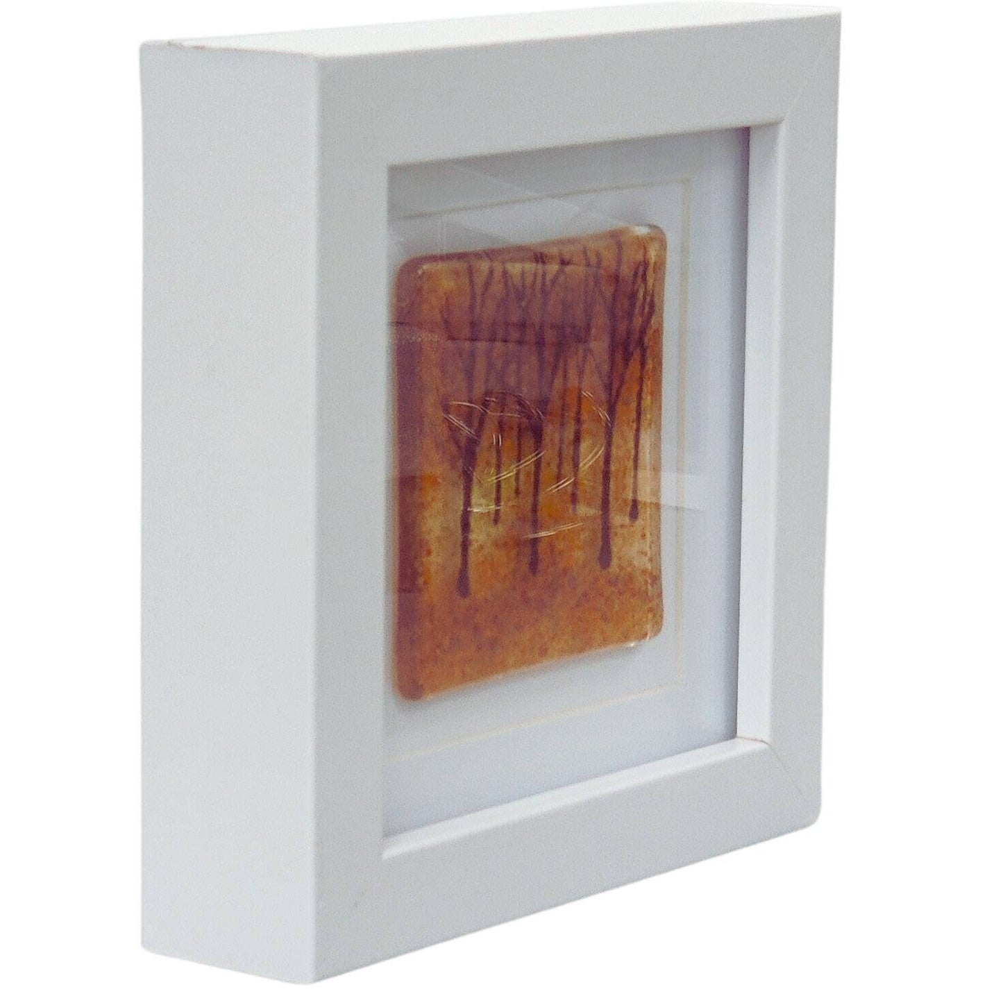 Fused glass small framed picture, mini fused glass art, Autumn forest, fused glass trees picture