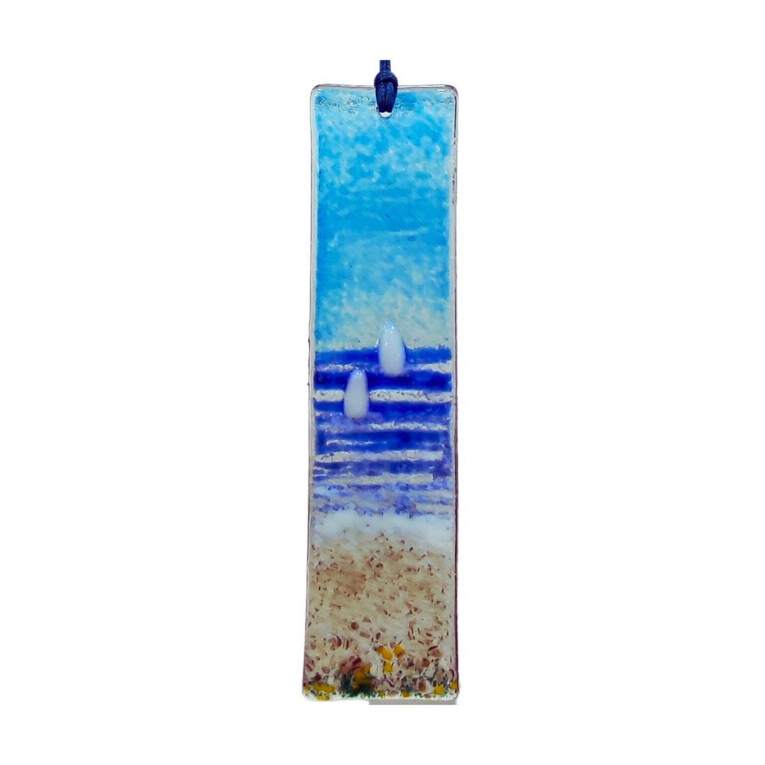 Fused glass suncatcher, sailboat, seaside, beach, fused glass art, window hanging art, glass hanging picture.