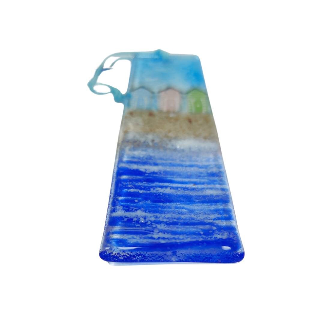 Fused glass suncatcher, beach hut, seaside, fused glass art, window hanging art, glass hanging picture.