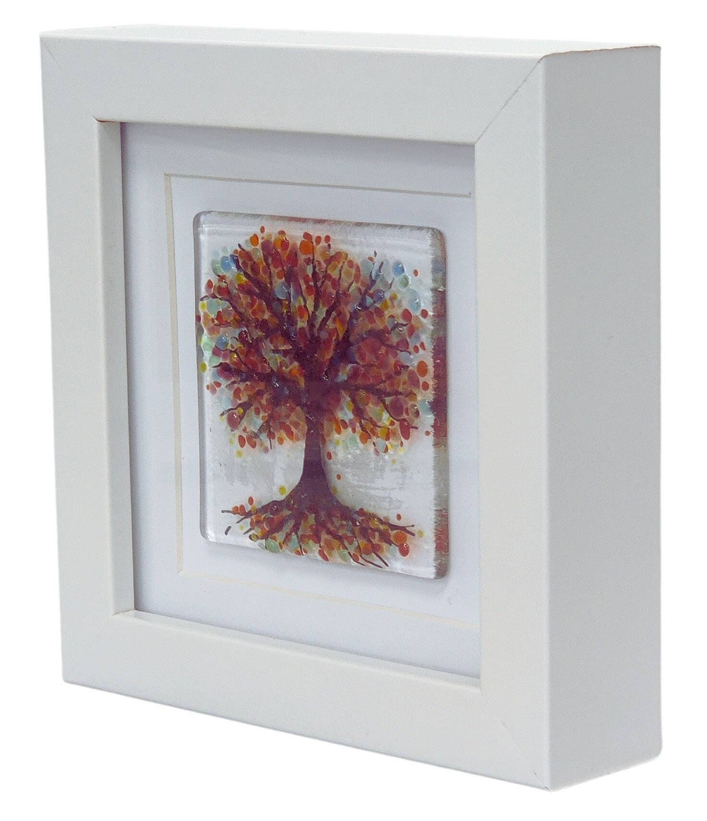 Fused glass small framed picture, mini fused glass art, rainbow tree, fused glass trees picture