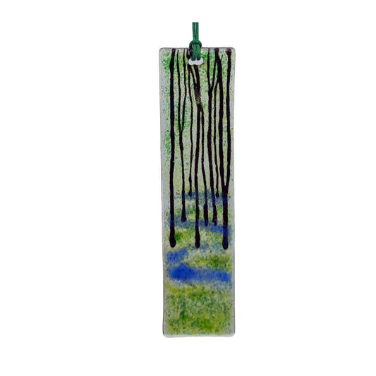 Fused glass suncatcher, bluebell woods, trees, flowers  fused glass art, window hanging art, glass hanging picture.