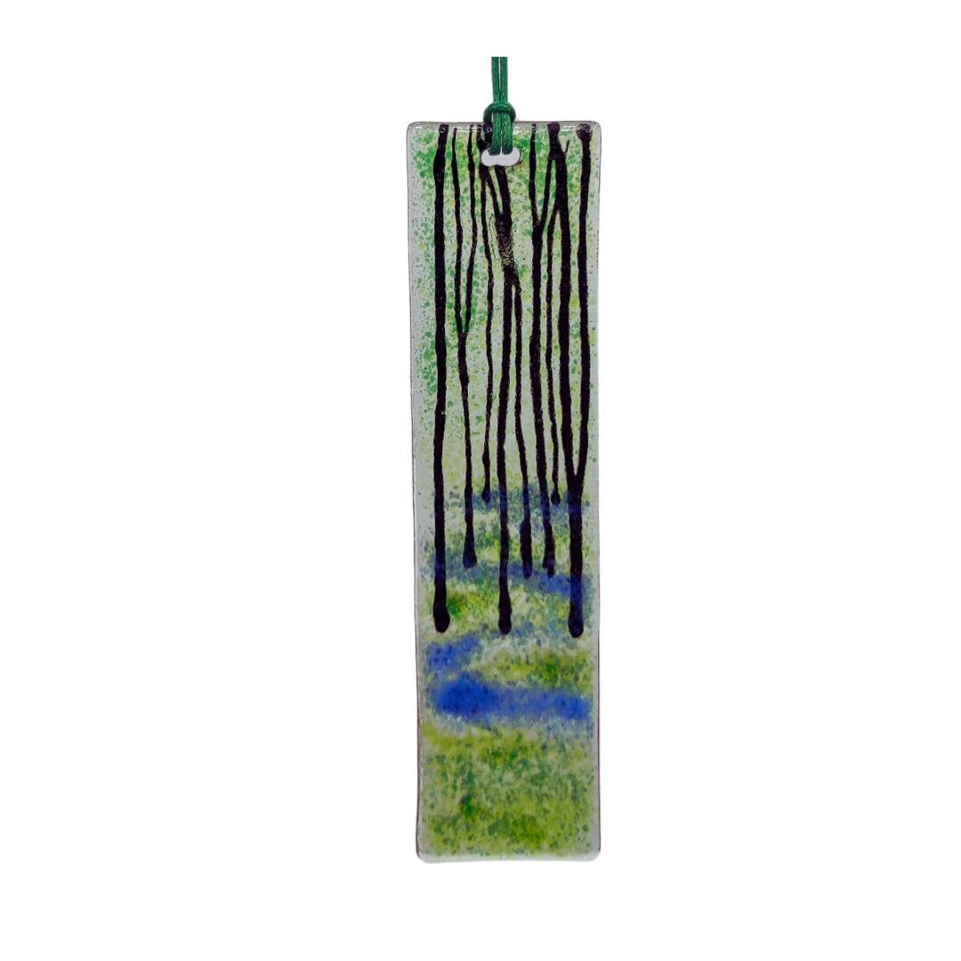 Fused glass suncatcher, bluebell woods, trees, flowers fused glass art, window hanging art, glass hanging picture.