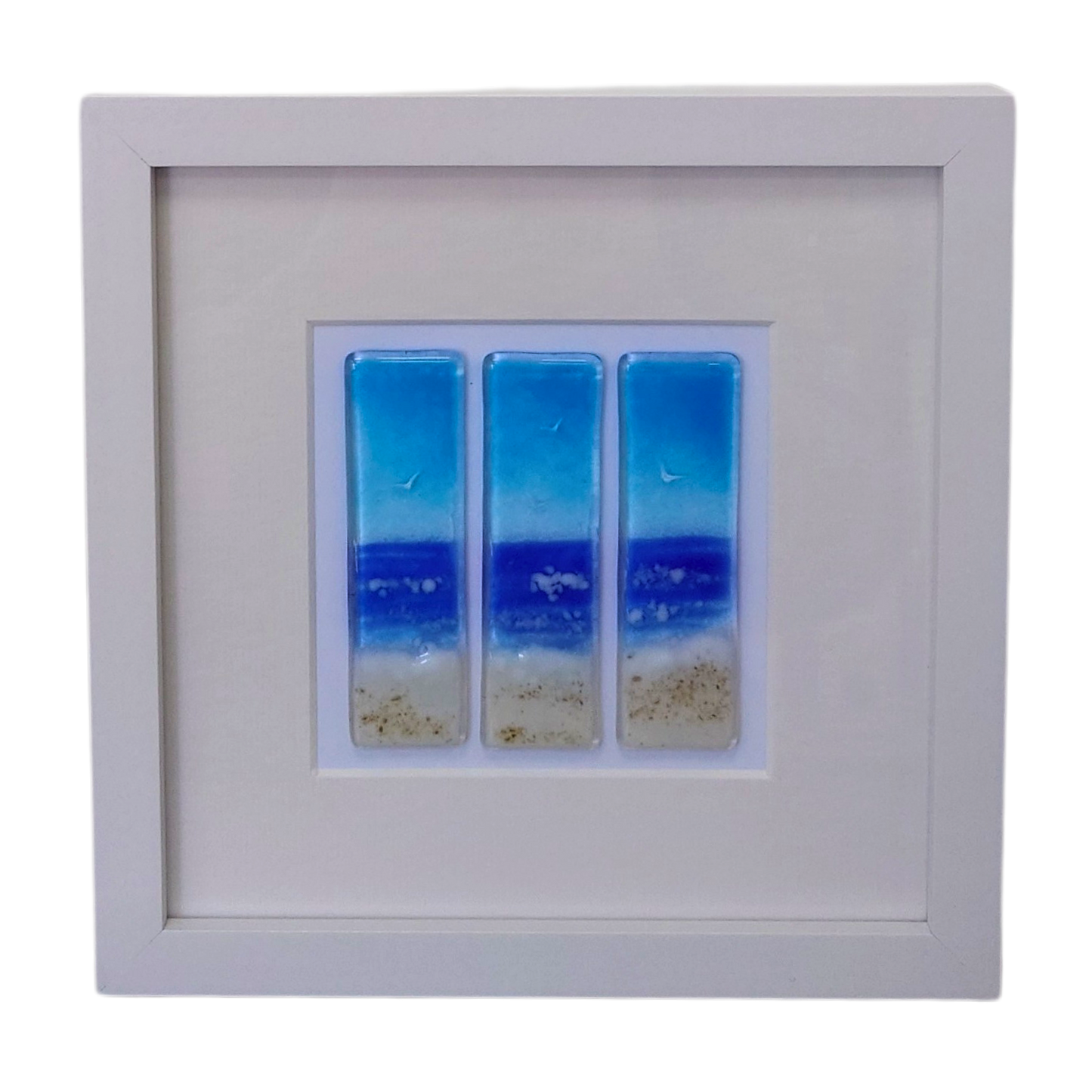 Fused glass medium framed picture, fused glass art, beach and sea art, fused glass )