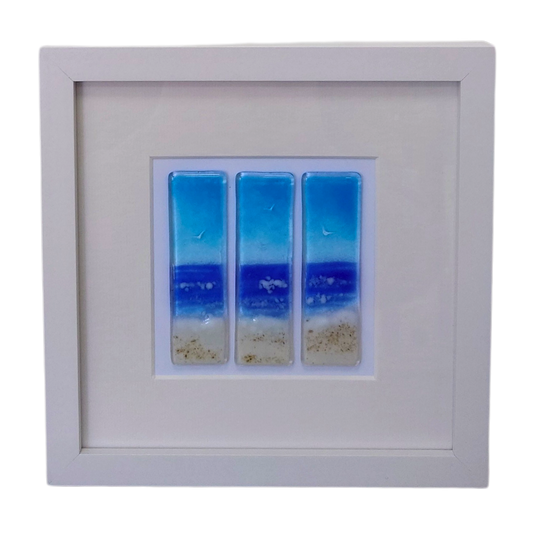 Fused glass small framed picture,  fused glass art, beach and sea art, fused glass )