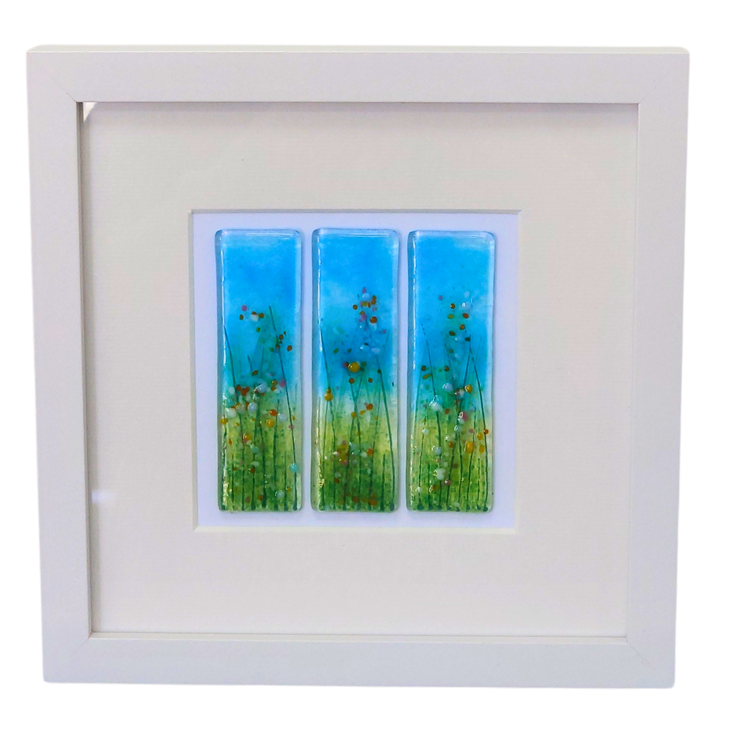 Fused glass framed picture 'Summer meadow', fused glass art, flowers, meadow art, fused glass