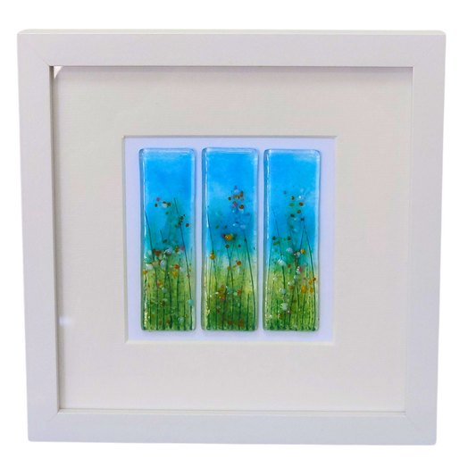 Fused glass small framed picture 'Summer meadow',  fused glass art, flowers, meadow art, fused glass