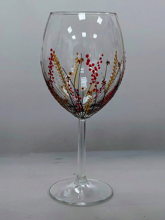 Hand-painted 'Autumn meadow'' design large wine glass