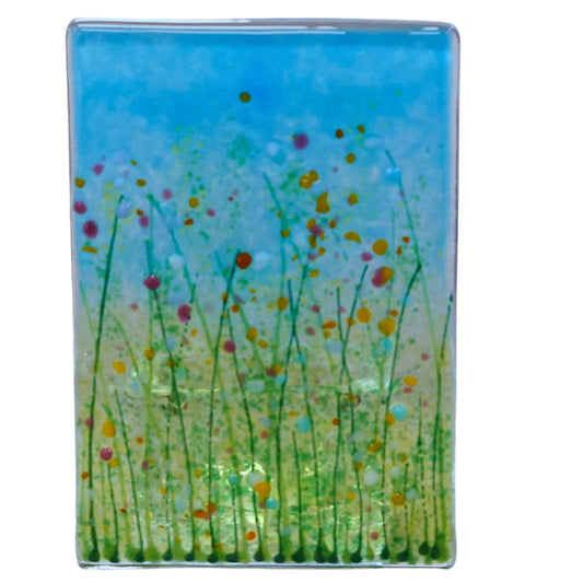 Fused glass tealight  holder, Summer meadow candle shade, Flower tea light holder