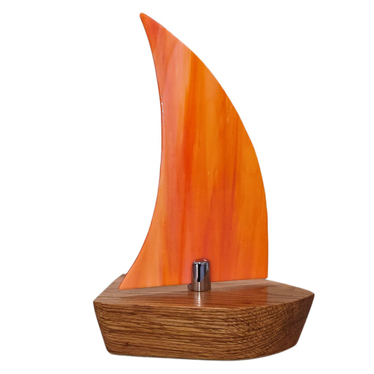 Fused glass and Welsh oak sailboat