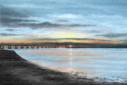 Severn Bridge landscape Pastel Drawing -  Chepstow -Welsh Landscape- Limited Edition Print