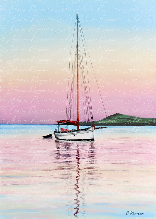 Shades of Calm, Seascape, sailing boat, pastel sea, calm sea picture, Limited Edition Print