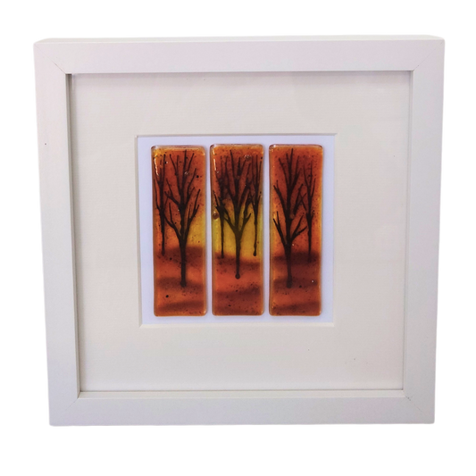Fused glass medium framed picture 'Autumn trees',  fused glass art, trees art, fused glass