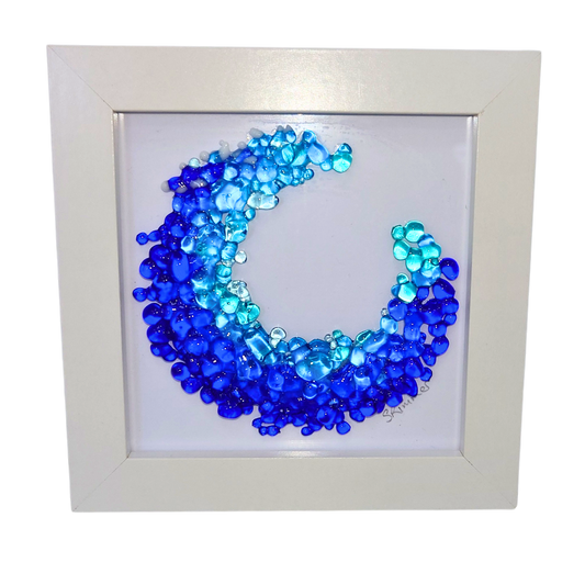 Fused glass small framed picture, ocean wave,  fused glass art, sea art, fused glass