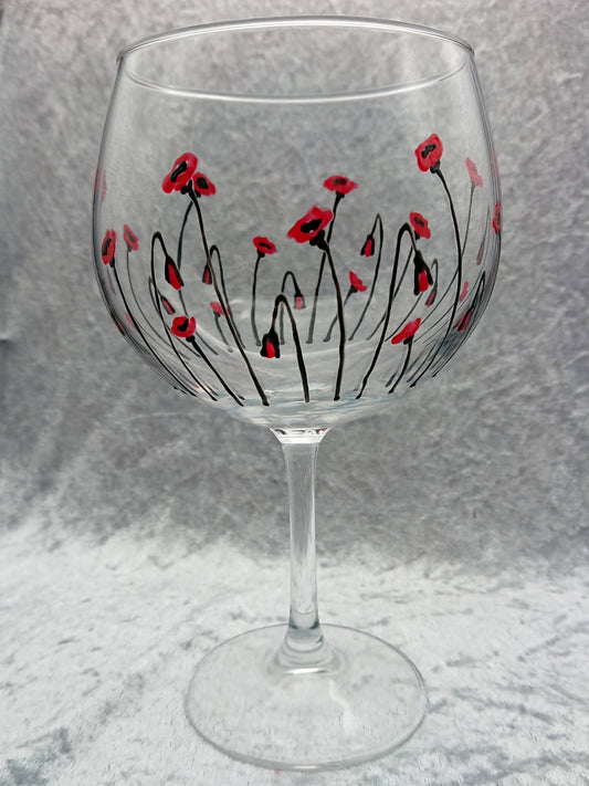 Hand-painted Poppy large Gin Glass