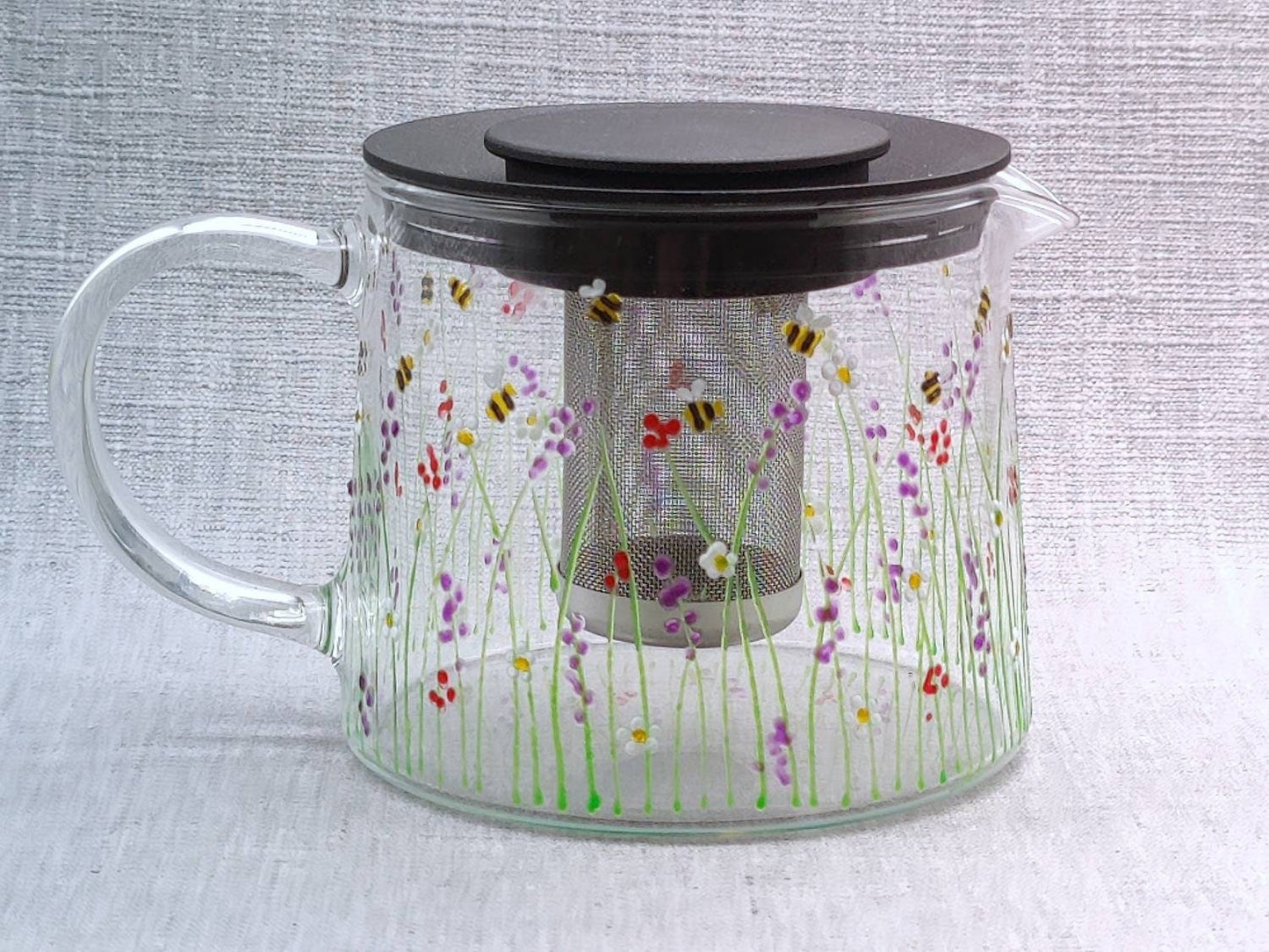 Hand-painted 'Summer Meadow & Bee ' Glass Teapot