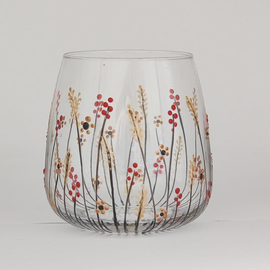 Hand-painted 'Autumn meadow ' Stemless Wine Glass